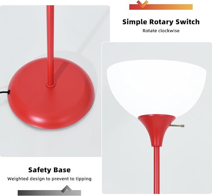Standing Lamp, Floor Lamp, Dimmable Floor Lamps for Living Room Bedroom Study Office Kid’s Room (Red)