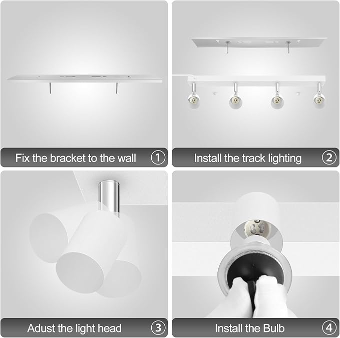 AUQUEE Plug in Track Light, White, 23", 4 Way GU10 Track Ceiling Lighting | Wall Spotlight, Rotatable Track Head, For Kitchen Cabinet Gallery Bar Hallway Living Room, Rocker Switch, 15 FT Cord