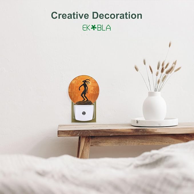 EKOBLA Orange Night Light -0.5W Dusk to Dawn Energy Efficient LED Plug-in Nightlights with Auto Sensor, Soft Glow for Nursery & Bathroom (Image of Native American Cultural Gods)