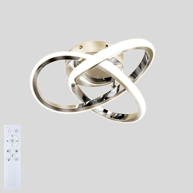 10 Inch Modern Ceiling Light, 24W LED Dimmable Ceiling Light with Remote Control, 3000-6000K Color Temperature Adjustable, Chrome Small Chandelier for Bedroom, Entryway, Hallway, Kitchen