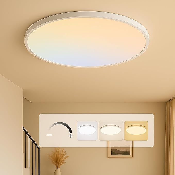 MOONSEA Dimmable Flush Mount Ceiling Light 16 Inch Kitchen Fixture | 3000K/4500K/6000K , 28W 2800LM, 0.71 in Low Profile Ceiling, Brightness Dimmable with Dimmer, Installation Takes 20 minutes