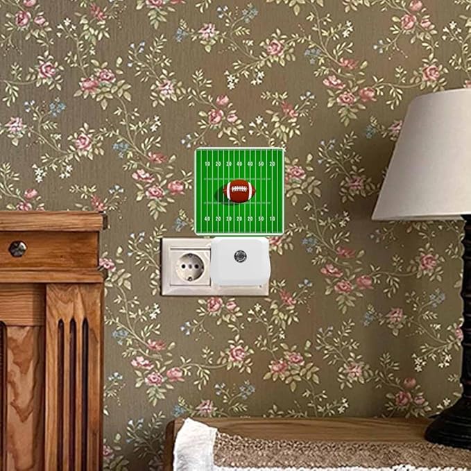 Rugby Field Night Light Green Background with Brown Rugby Balls 0.5W Night Lights Auto LED Lamp Energy Saving Square Lights for Room Bedroom Bathroom