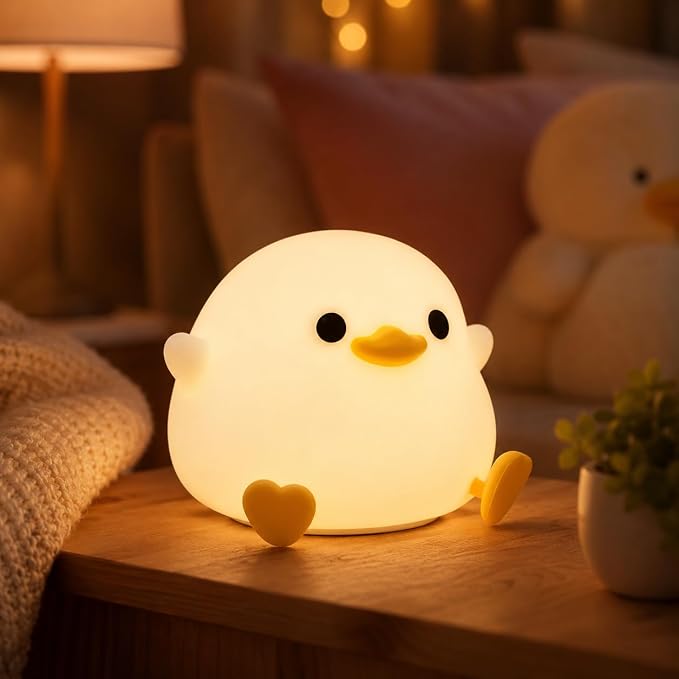 Ding Ding Duck Night Light, LED Squishy Novelty Animal Night Lamp, Food Grade Silicone 3 Level Dimmable Nursery Nightlight for Desk Decor, Funny Gifts Stuff for Boys Girls Baby, White Elephant Gifts