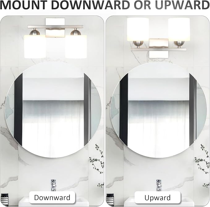 2 Light Brushed Nickel Vanity Lights for Bathroom, Modern Bathroom Light Fixtures Over Mirror, Vanity Light with Milky White Glass Shades, Farmhouse Wall Lights, E26 Socket