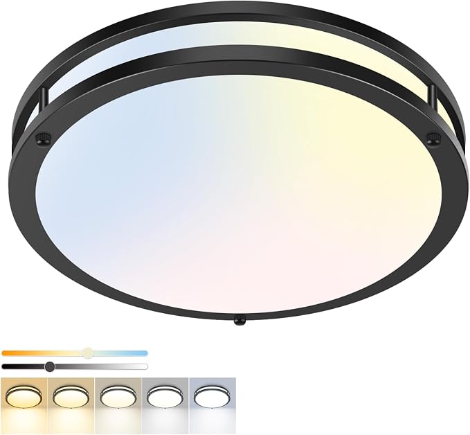 hepside Dimmable Flush Mount LED Ceiling Light, 13inch 24W Ceiling Light Fixtures, 3000K 3500K 4000K 5000K 6500K Adjustable Ceiling Lamps for Kitchen Bathroom Bedroom Hallway