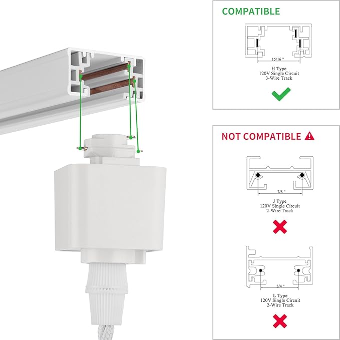 mirrea H Type White Track Lighting Pendant with E26 Socket Cord Adjustable Pack of 3 (4 feet)
