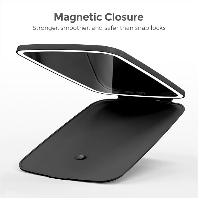 10" x 7" Large Travel Makeup Mirror with Lights, Rechargeable Portable Lighted Beauty Mirror, 3 Lighting Modes, 2000mAh Battery & Magnetic Closure (Black)