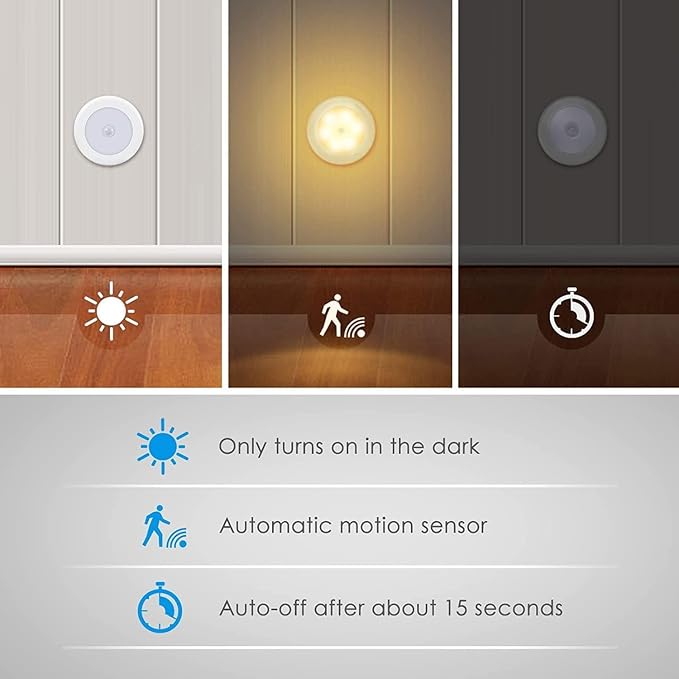 AMIR Upgraded 3.15” Motion Sensor Light Indoor, Cordless Battery Powered Stick on LED Night Lights for Closet, Stair, Under Cabinet, Hallway, Kitchen (Warm White - Pack of 6)
