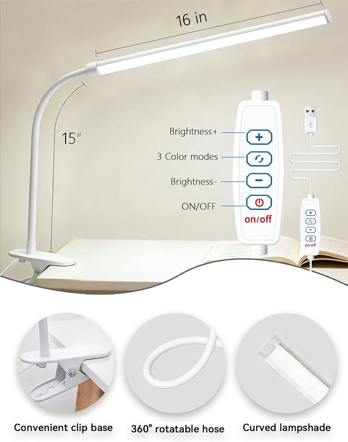 2 Pack LED Clip On Reading Light,Desk Lamp with Clamp,Curved Monitor Light Bar,Bedside Table Lamp for Home Office Bedroom Dorm Study Workbench Task Lighting,Eye Caring Computer Screen Lamp