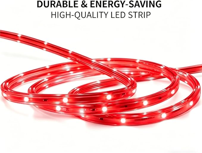 16.4ft Red LED Strip Light Waterproof | Flexible flat design. Connectable. 50,000hr lifespan. Ideal for home, garden, patio, party, Christmas decoration.