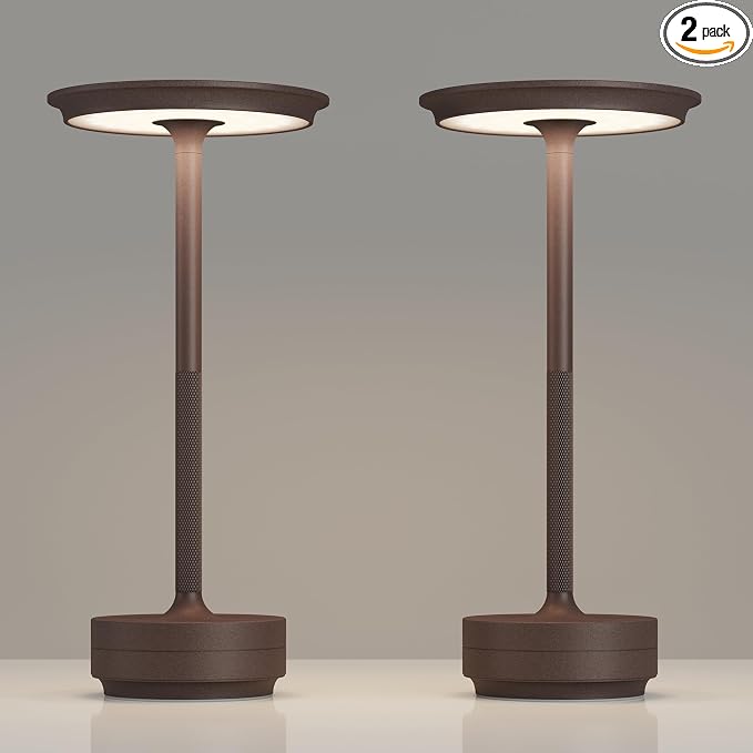 TBBGA 2 Pack Rechargeable Table Lamps Cordless, 5000mAh Outdoor Table Light | 3 Color Stepless Dimming Portable LED Table Lamp with Memory Function, for Home/Dinner/Patio/Restaurant.(Rust)