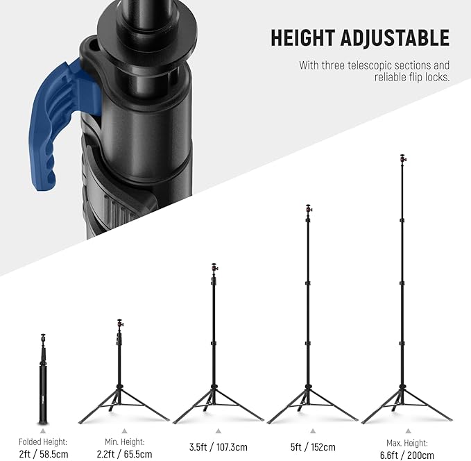 NEEWER Photography Light Stand 1.8-6.6ft/56-200cm with Ball Head 1/4" Screw, Max Load 8.8lb/4kg Aluminum Portable Studio Lighting Tripod, Phone Video Stand for Strobe Light Softbox DSLR Camera, ST200B