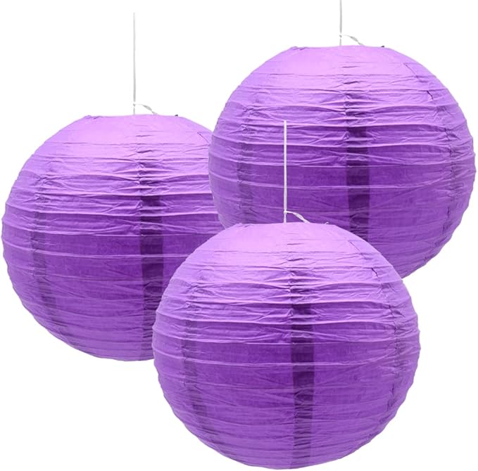 3pcs Paper Lanterns Decorative Round Chinese Paper Lanterns for Birthday Halloween Wedding Baby Bridal Shower Home Decor Party Decoration (12in/Deep Purple)