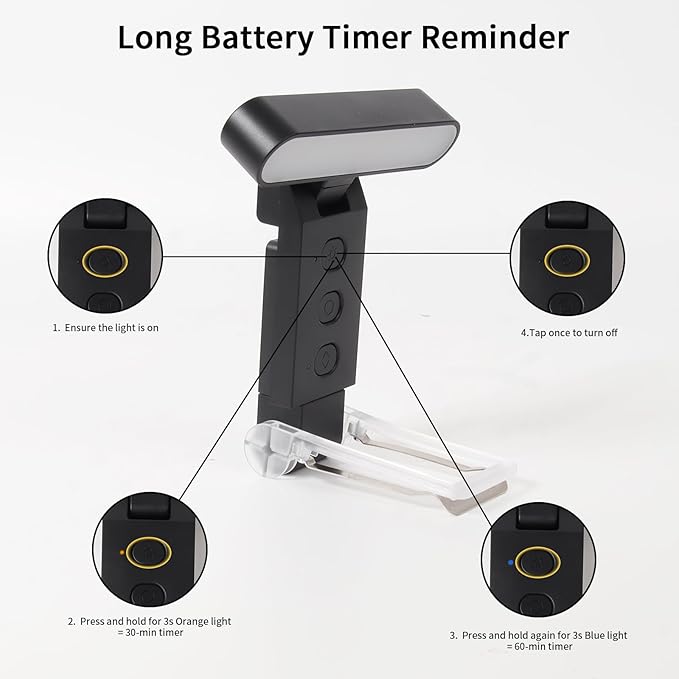 Book Light,USB Rechargeable Clip-On Reading Light,30 Adjustable Modes,Eye-Caring with Timer,Perfect for Book Lovers/Travel(Black, Rectangle)