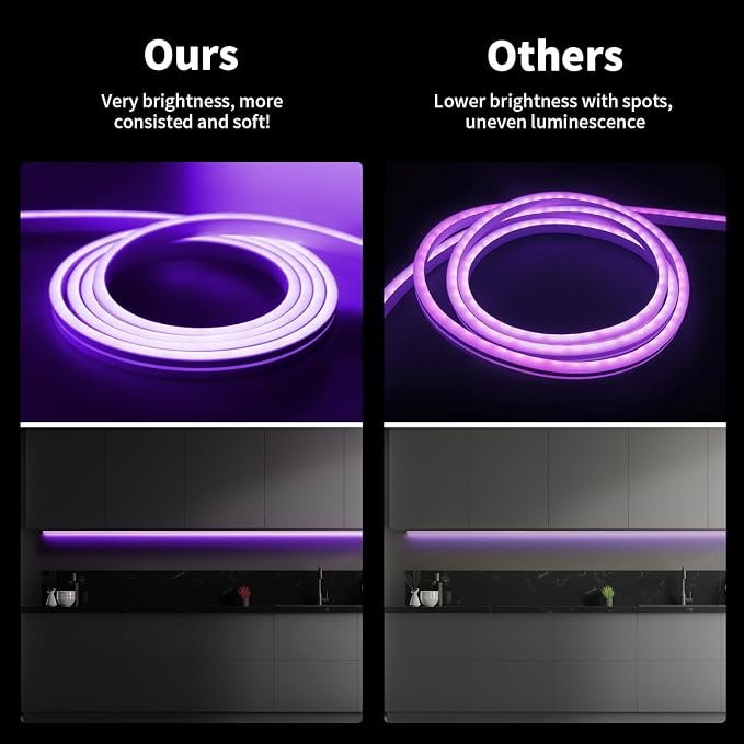 iNextStation Purple LED Light Strip 16.4FT LED Rope Light (with DC12V Plug) | IP65 Waterproof Flexible Silicone Neon LED Lights with Dimmer, 0.98Inch Cuttable LED Lights Strip for DIY, Home, Party Decor