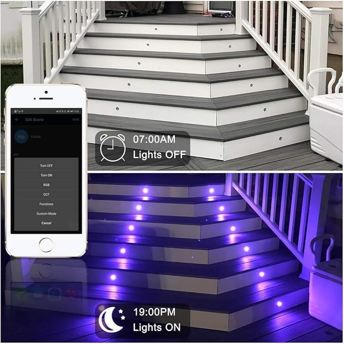 20 Pack 1.22 Inch Smart LED Deck Lights, Low Voltage RGB Outdoor Lighting | Recessed 12V IP67 Waterproof, APP Control, Compatible with Alexa & Google Home, for Patio Stair Steps Landscape Decor