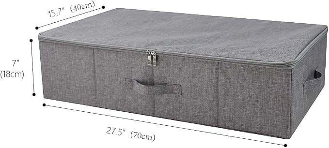 Under Bed Clothing Storage Organizer Boxes with Lid, Dark Gray | Underbed Storage Basket Container, 27.5*15.7*7", Folding, Rigid Sturdy Fabric Bins, 3-Size Zipper, Washable,space saving