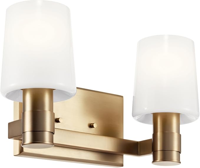 Kichler Adani 2-Light Bathroom Vanity Light, Champagne Bronze | Modern vanity light with opal glass for bathrooms and powder rooms (14.5" x 8.25"), 55175CPZ