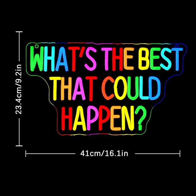 What's The Best That Could Happen Neon Sign for Wall Decor Classroom Neon Light Colorful Letter LED Sign Motivational Quote Neon Light Sign for Classroom Bar Home shop Decoration