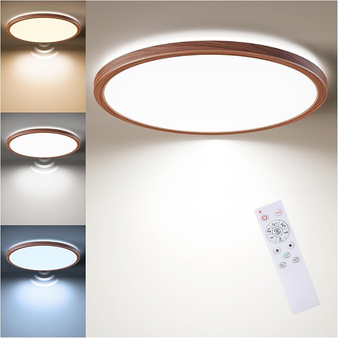 Matane Motion Sensor LED Ceiling Light with Remote, 12 Inch Wired Flush Mount Light 3000K 4000K 5000K, 2400LM Dimmable Motion Sensor Light Indoor for Closet Hallway Laundry Stairs Walnut
