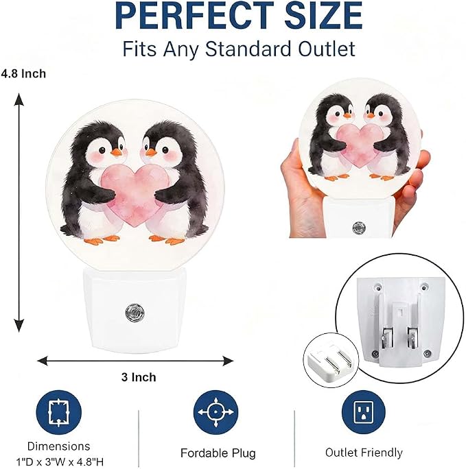 Night Lights Plug into Wall Cute Penguin Pink Heart Night Light Auto Sensor | Animal Romance Plug in Night Lights for Wall Socket with Dusk-to-Dawn Sensor for Bedroom, Bathroom and Living Room