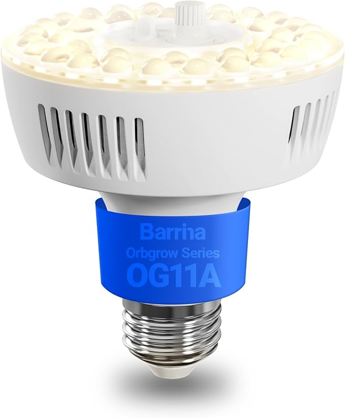 Barrina OG11A Grow Light Bulbs for Indoor Plant, 4000K 11W, 1 Pack, White | Integrated Dimming & Timing, E26 Plant Light Bulb, Full Spectrum, High PPFD for Seeds and Greens