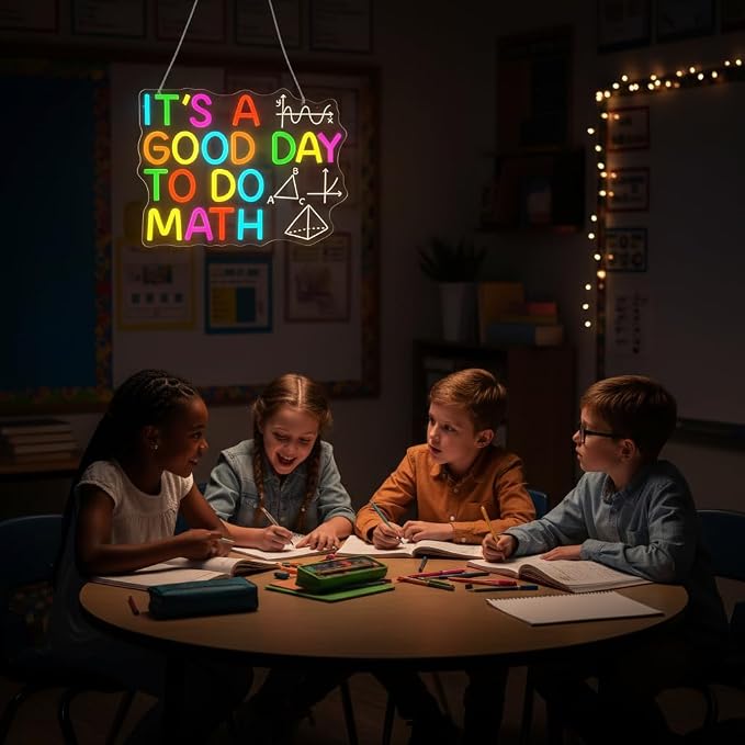 It's a Good Day to Do Math Neon Sign Colorful LED Wall Decor | Dimmable Classroom Neon Lights Math Teacher Gift Study Room Library Kid Room Home Office Motivational Math Neon Light Decor