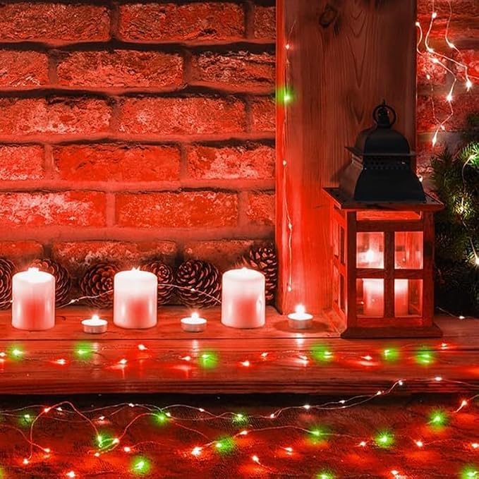 3 Pack Red and Green Fairy Lights Plug in, 33Ft 100 LEDs Waterproof Twinkle Firefly Starry String Lights with Adaptor, for Wedding Christmas Indoor Outdoor Patio Garden Decoration