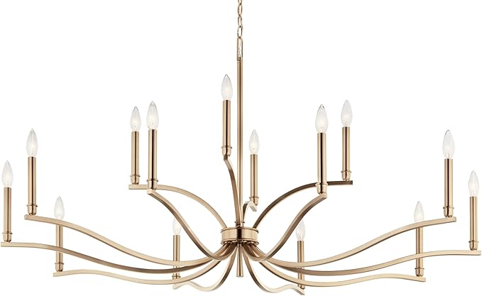 Kichler Malene 14-Light 2-Tier Chandelier, Updated Traditional Light in Champagne Bronze, Sloped Ceiling Compatible, for Foyer, Dining Room or Living Room (27.25" x 52.75"), 52698CPZ