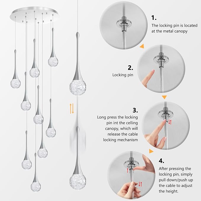 9 Light Modern Glam Crystal Chandelier for High Ceiling LED Dimmable Ceiling Pendant Light Staircase Foyer Enterway Living Room Chandelier Lighting Antique Silver