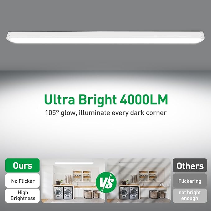 ALUSSO® 3CCT 3000K/4000K/5000K Adjustable LED Wraparound Light, 4FT 40W LED Shop Lights, Low-Profile Flush Mount Ceiling Light Fixture for Kitchen, Closet, Garage, Office, Hallway, 2Pack