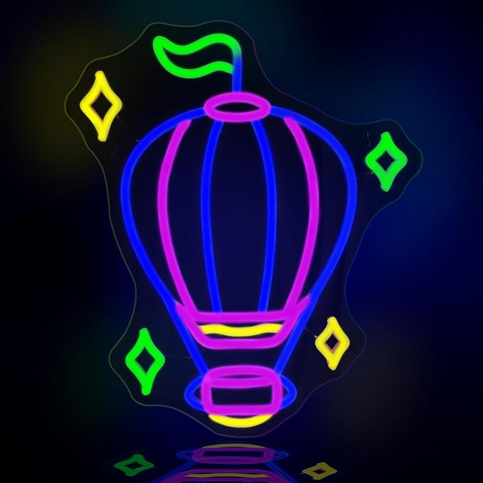 JEDAEMEN Hot Air Balloon Neon Signs for Wall Decor Blue Purple LED Sign | Balloon Neon Lights Led Light Sign Preppy Room Decor Light Up Sign for Birthday Party Decoration USB Powered