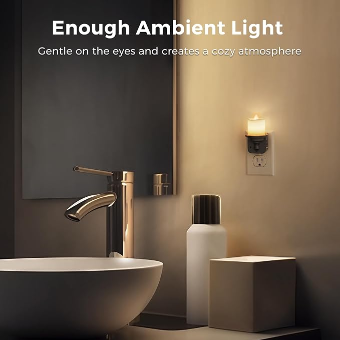 L LOHAS LED Candle Night Light, Dimmable Night Lights Plug into Wall, 2Pack | Dusk to Dawn Sensor, 0-100LM Flameless Candle Nightlight, Soft White, Vintage Decorative Nightlights for Hallway Bathroom