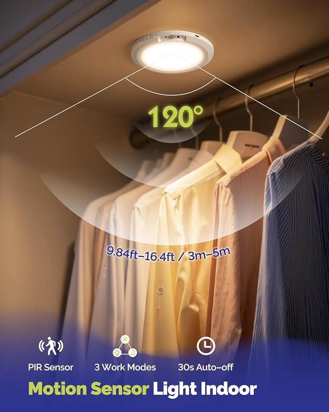 10000mAh Rechargeable LED Motion Sensor Ceiling Light with Remote | 7.09" Wireless Lights Waterproof Shower 3000K/4000K/6000K Magnetic Stick On Battery Operated Light Indoor for Closet Bathroom