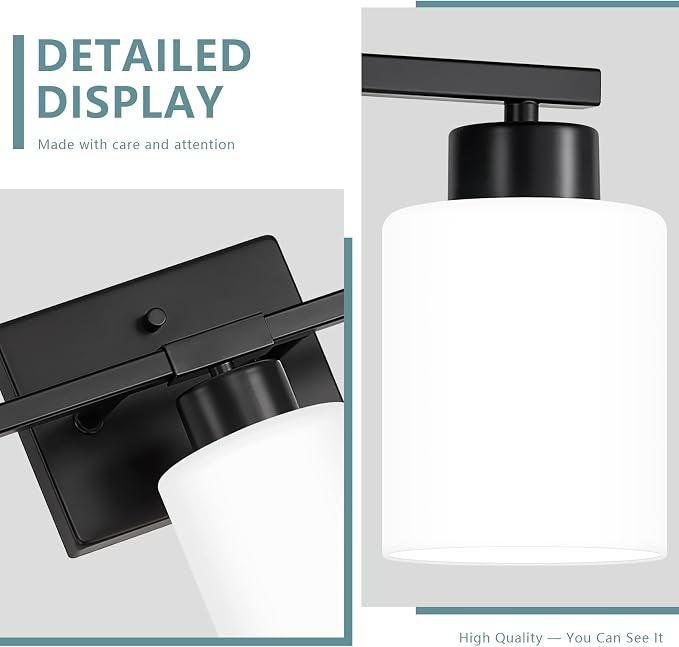 Black Bathroom Light Fixtures Vanity Lighting Over Mirror | 5-Light Modern Wall Sconces with Milky White Frosted Glass Shades for Restroom (E26 Socket)