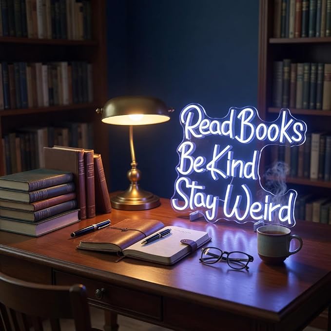 Neon Sign, Neon Signs for Wall Decor LED Signs Neon Light | Read Books Be Kind Stay Weird Neon Sign, Study Room, Bookstore, Classroom Decor, Reading Corner, Library, Gift, USB Powered