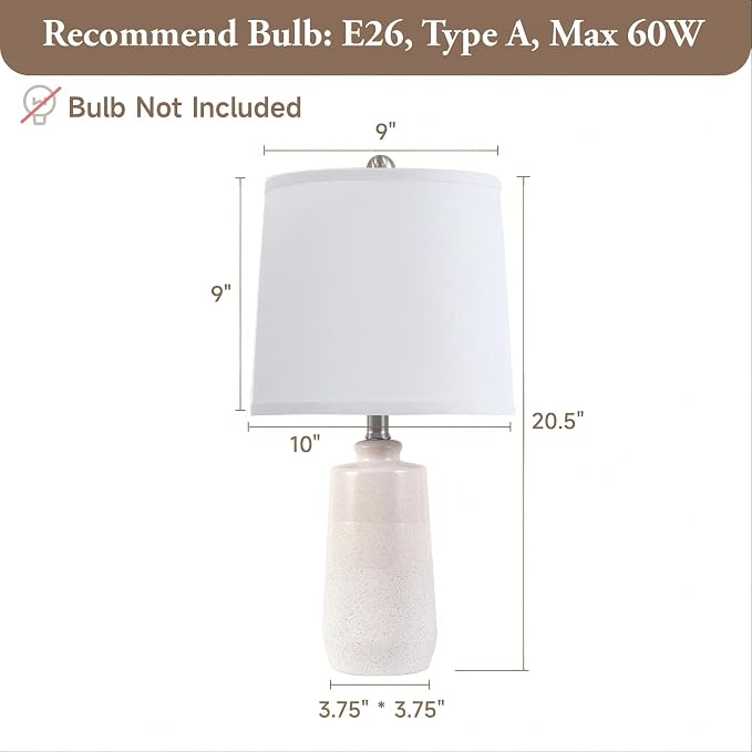 20.5" Ceramic Nightstand Lamps Set of 2 for Bedroom, White End Table Lamps | Minimalist Table Lamps for Living Room, All-White Ceramic Lamps, Matte Finish, Premium Ceramic, Beige Lamps for Sofa Table