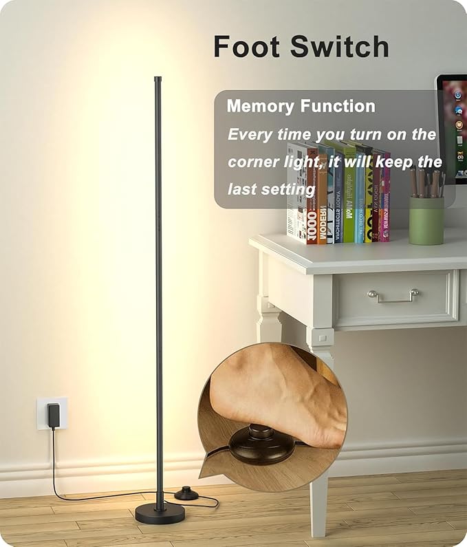 Corner Lamp, Minimalist LED Lamp with Remote Control, Dimmable Corner Light,18 W Floor Lamp Perfect for Living Room, Bedroom, Home Office, 7 Color Temperature 3000K-6000K (Black, 2 Pack)