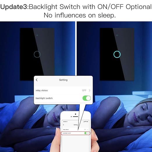 MoesGo WiFi RF433 Smart Touch Light Switch, No Neutral Wire, Black 1 Gang | Single live wire design, 2.4GHz WiFi only, minimum load 5W, Smart Life Tuya app remote, works with Alexa and Google Home