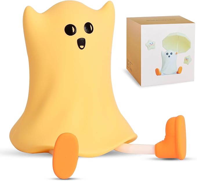 Eelexa Night Lights for Kids: Cute Lamp Rechargeable Toddler Baby Night Light with Timer, Adjustable Brightness, Ideal Holiday Season Gift Choice Halloween Home Decors (Silicone Ghost Lamp)