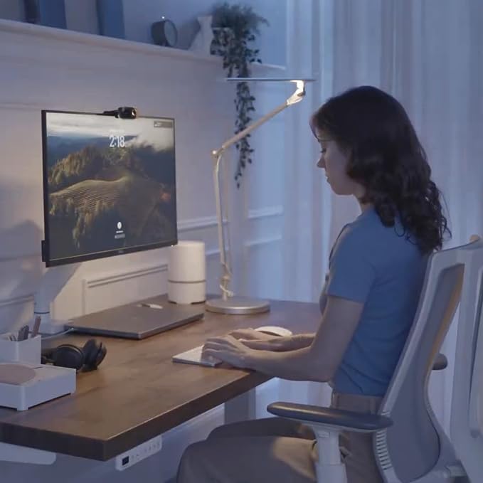 UPLIFTDESK E7 LED Desk Lamp – Adjustable 3 Color Modes, Dimmable Home Office Desk Light for Standing Desk, Dual Monitors, Aluminum Task Lamp (Silver Lamp, Silver Base)