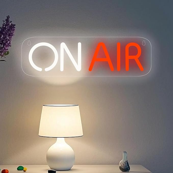 On Air Neon Sign - 5V USB power supply, low power consumption for Wall Decor, Podcast Decor, Video live, game live，LED Neon Signs, Wall Decor (White-Red)