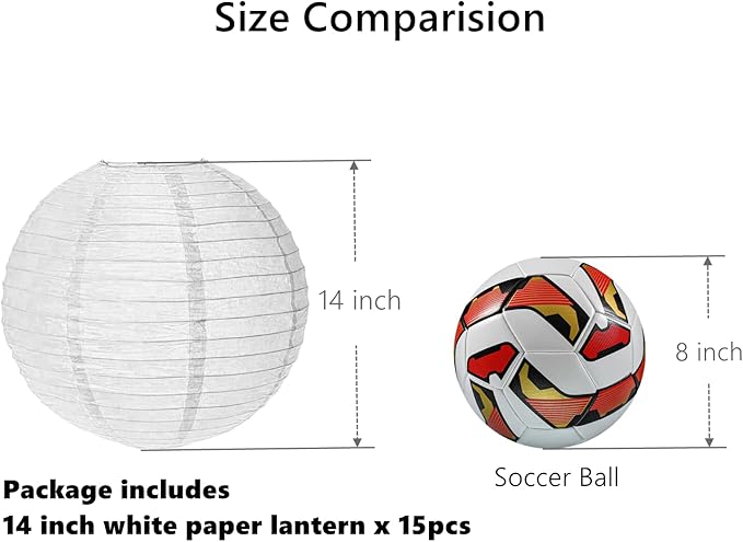 15pcs White Paper Lanterns Hanging Ball Lanterns for Birthday Wedding Bridal Baby Shower Art Class Home Outdoor Indoor Party Decoration (14 inch)