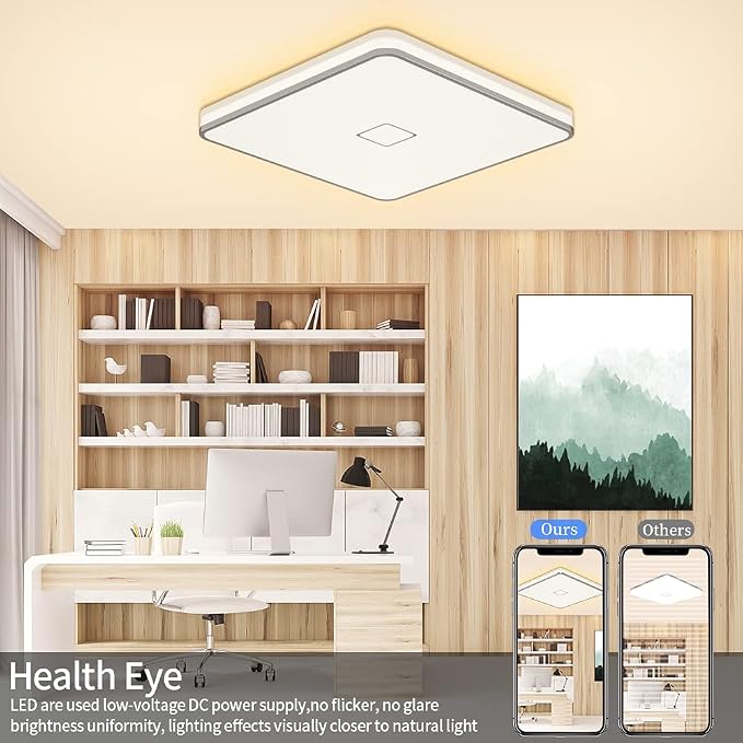 Airand LED Ceiling Light Flush Mount 24W 12.6 inch Square LED Ceiling Lamp with 240Pcs Chips Without Flicker, 2050 Lumens, IP44, 80Ra+, 180W Equivalent (Warm White)