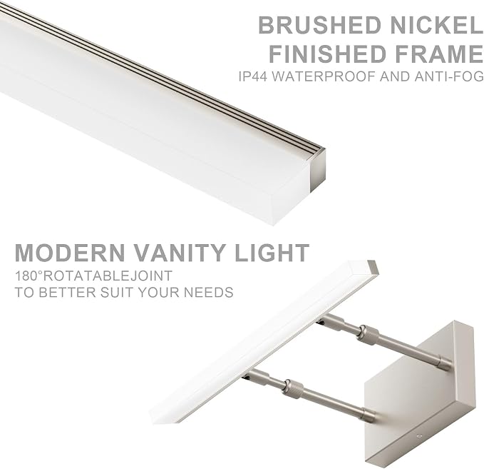 Aipsun Brushed Nickel Vanity Light 16 inch Modern Wall Sconces Adjustable LED Bathroom Light Fixtures Over Mirror Rotatable Vanity Lighting 5500K