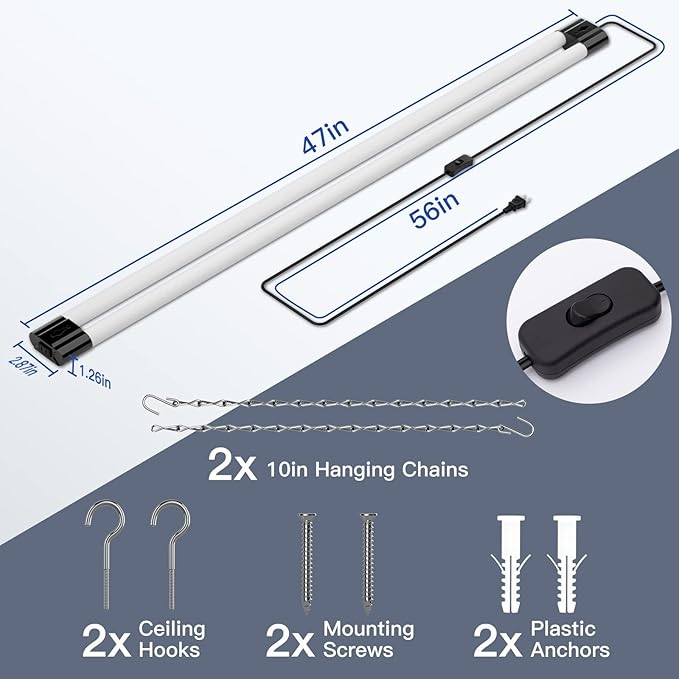 Bbounder 10 Pack Linkable LED Utility Shop Light, 4400 LM, 6500K Cool Daylight, 4 FT Integrated Fixture for Garage, 40W Equivalent 250W, Surface + Suspension Mount, Black