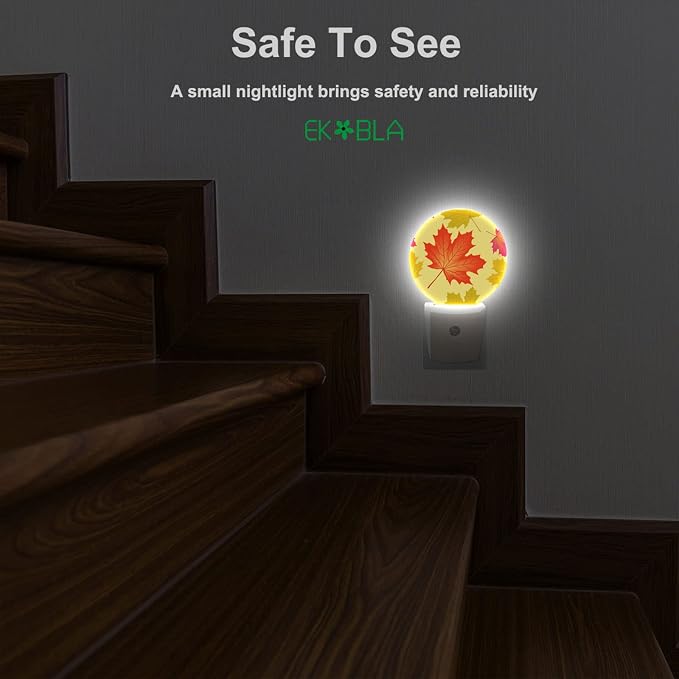 EKOBLA Maple Leaf Night Light, Autumn Fall Leaves Night Lights Plug Into Wall with Dusk to Dawn Sensor for Bedroom, Bathroom, Hallway and Fall Decor