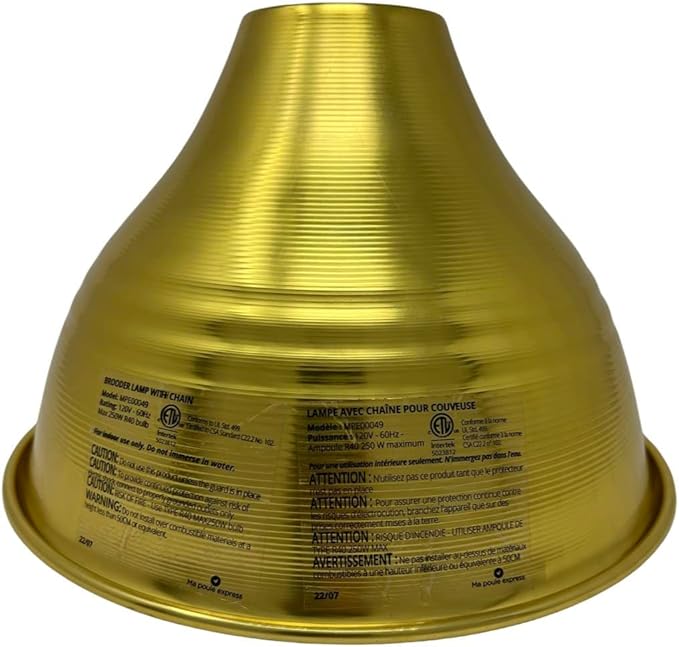 Ma Poule Express Heat Lamp Bulb with Golden Base – Premium Set of 10.5-inch Aluminum Base and 250W Infrared Heating Lamp – Chicken Coop Heating System with No Light