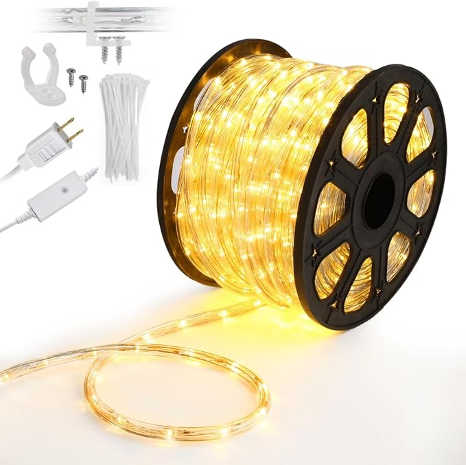 LED Rope Lights,Connectable for Indoor & Outdoor,110V Transparent Flexible Tube Lights,Waterproof LED Rope Lighting for Outside,Deck,Patio,Pool,Camping,Bedroom,Landscape Decor (Warm White, 150ft)