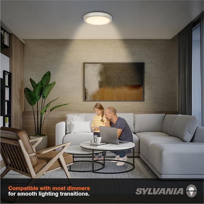 Sylvania 12" LED Flush Mount Ceiling Light Fixture, 24W, 5 Color Select (2700K - 5000K), 1600 LMS, Hardwired, Brushed Nickel, LED Lights for Bedroom Kitchen Hallway Porch - 1 Pack (66463)